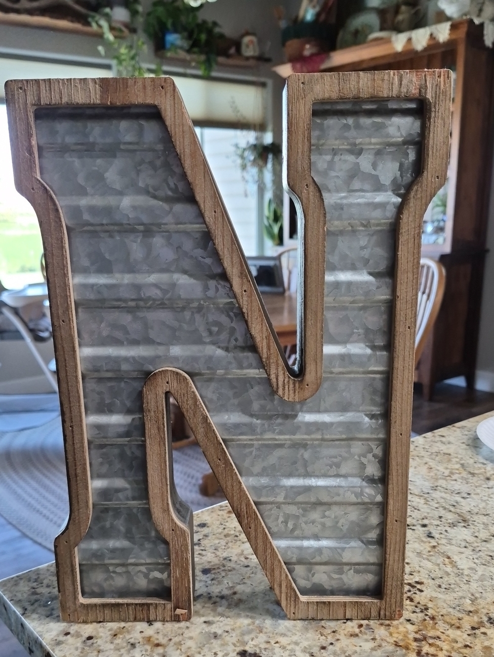 Rustic Metal and Wood Letter "N" - Gray and Brown Home Accent